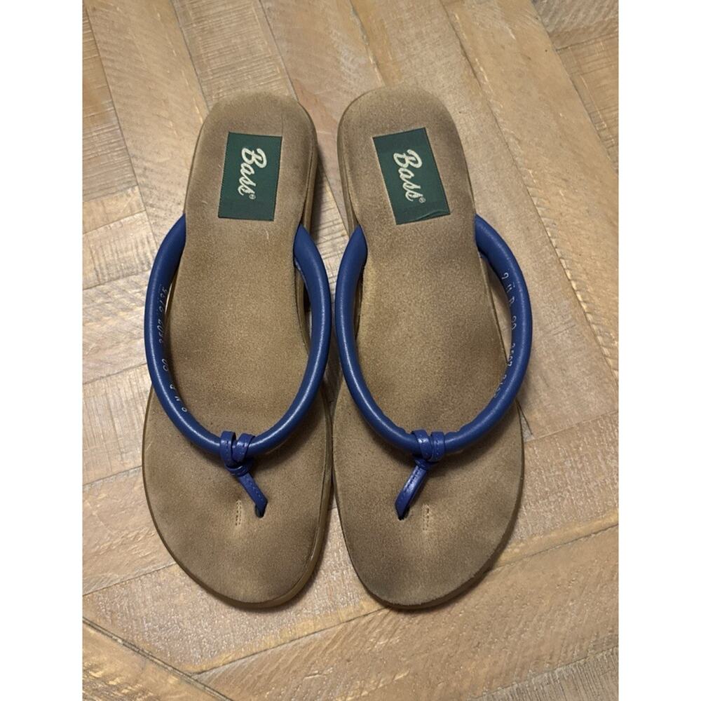 Vintage GH Bass Sunjuns Size 9 Blue Strappy Flat Sandals Leather Thong Summer